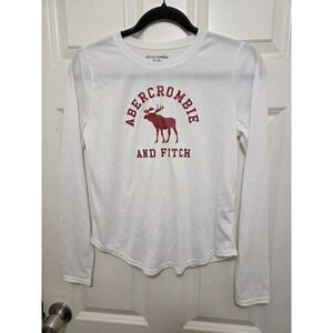 Abercrombie Kids White Long-Sleeve Flame-Resistant Sleep Shirt With Moose Logo D
